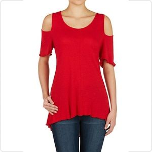 Peter Nygard Red Hi Lo Cold Shoulder Tunic